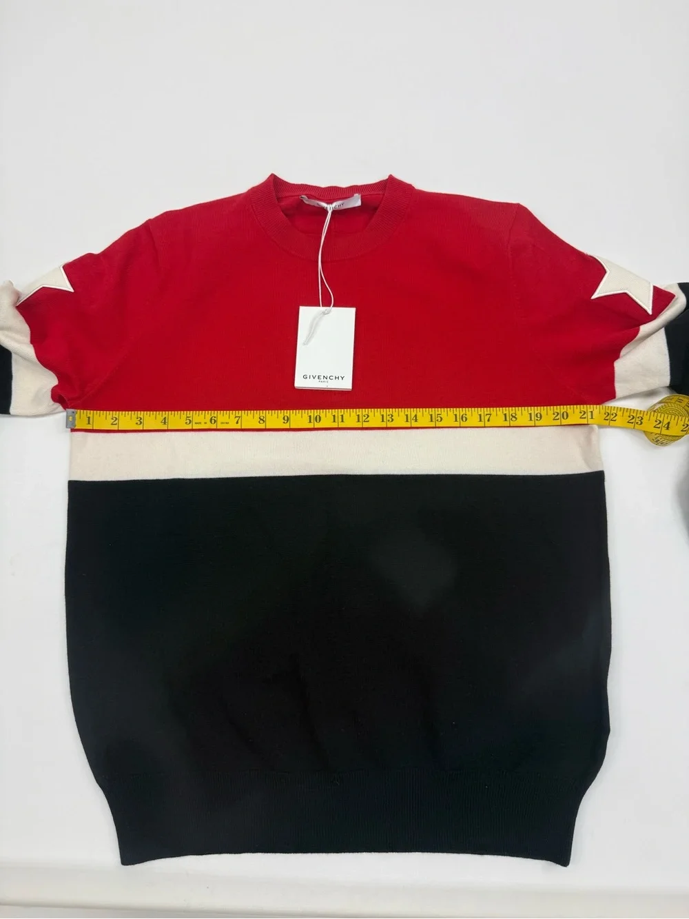 Givenchy Red, Black and Cream Colorblock Crewneck Sweater